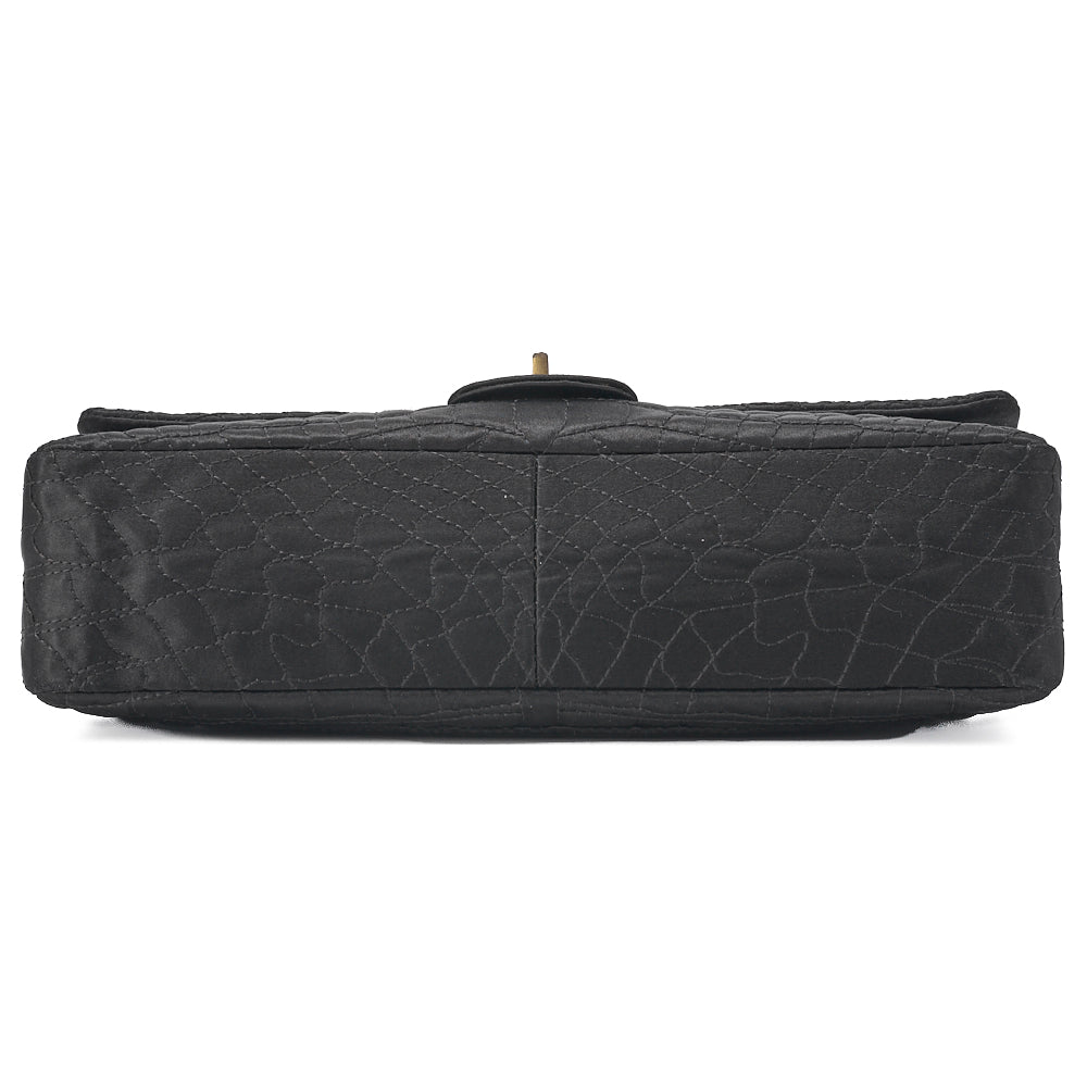 CHANEL Shoulder Bag Single Flap 2.55 Lock Satin Large Size Black Gold-Tone Hardware, Pre-Owned