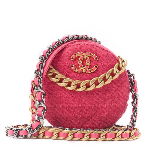 CHANEL 19 Matelasse Chain Shoulder Tote Bag Tweed Pink Gold-Tone Hardware Pre-Owned