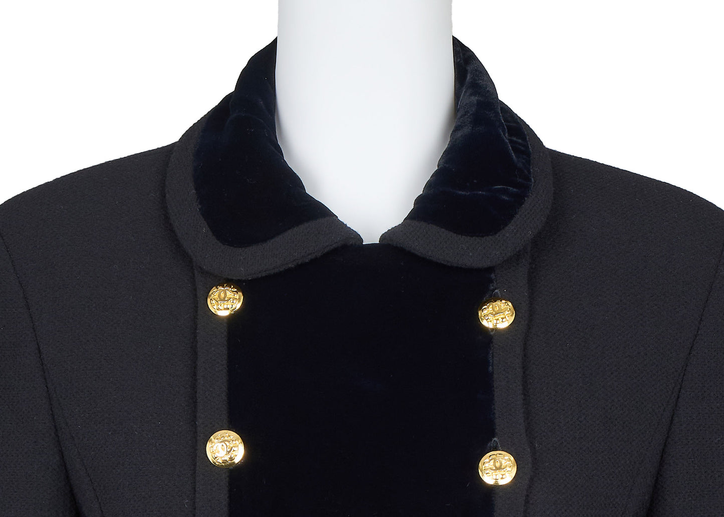CHANEL Outerwear Coat, Coco Button, Tweed Velvet, Black, Gold-Tone Hardware, Pre-Owned - Vintage La Charme
