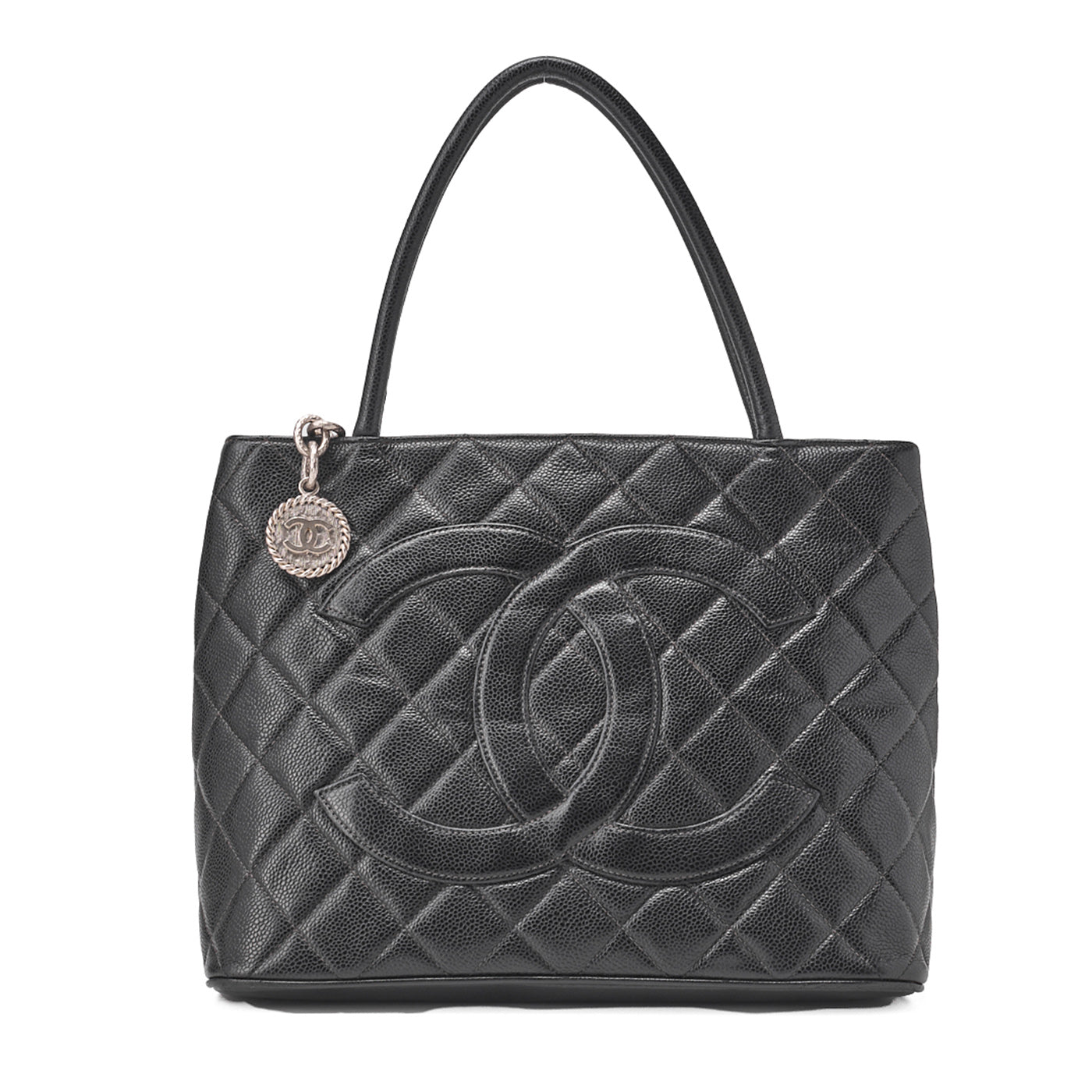 CHANEL Matelasse Reprint Tote Caviar Skin Black Silver-Tone Hardware, Pre-Owned