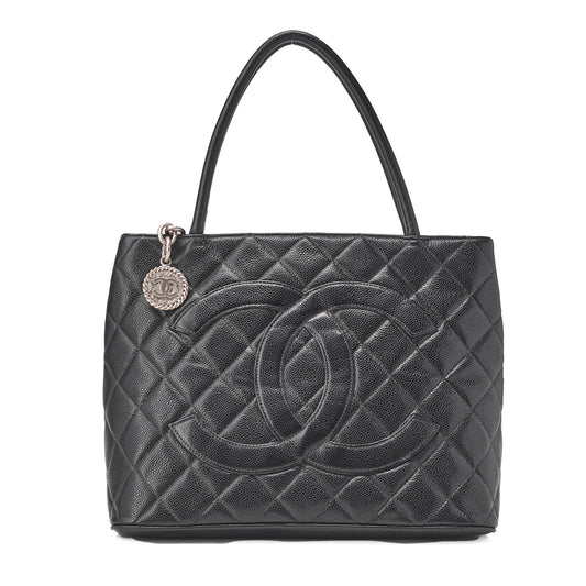 CHANEL Matelasse Reprint Tote Caviar Skin Black Silver-Tone Hardware, Pre-Owned