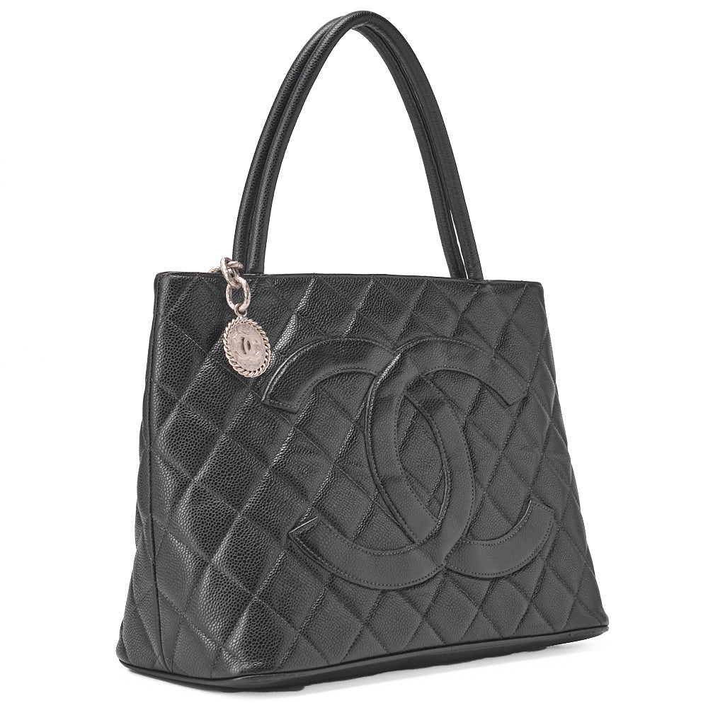 CHANEL Matelasse Reprint Tote Caviar Skin Black Silver-Tone Hardware, Pre-Owned