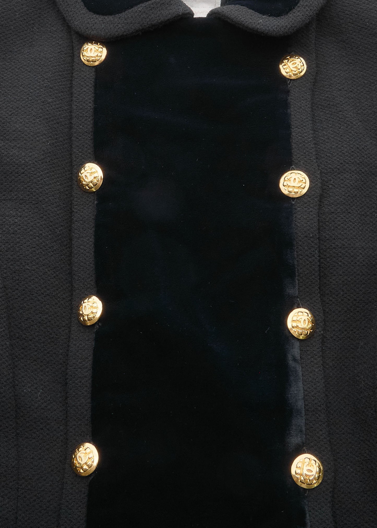 CHANEL Outerwear Coat, Coco Button, Tweed Velvet, Black, Gold-Tone Hardware, Pre-Owned - Vintage La Charme