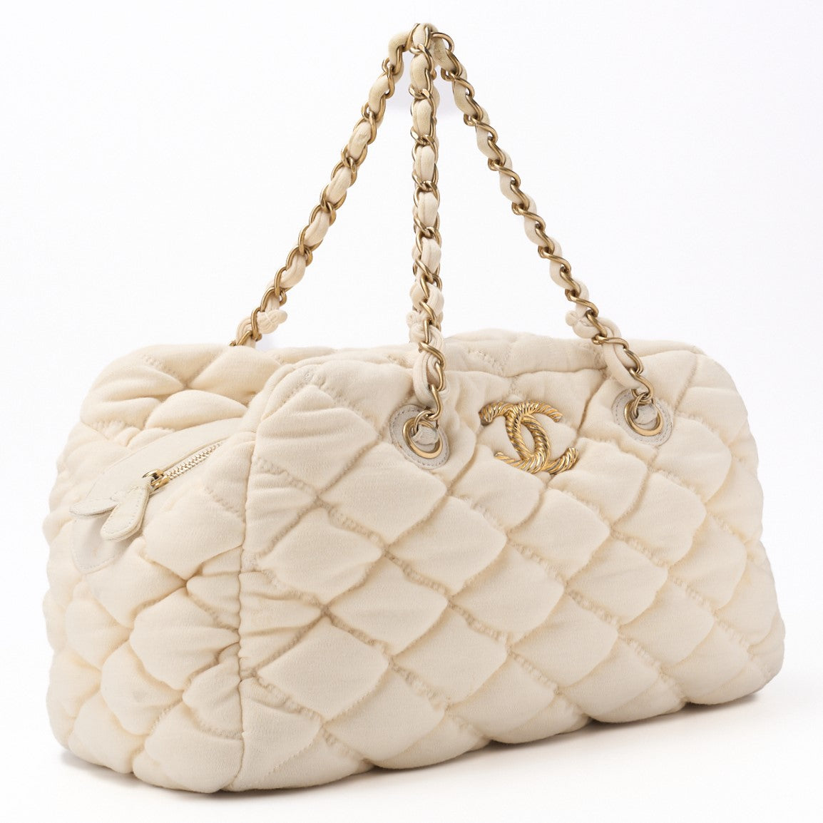 CHANEL Shoulder Tote Bag Matelasse Bubble Quilt Cotton Ivory Gold-Tone Hardware Pre-Owned - Vintage La Charme