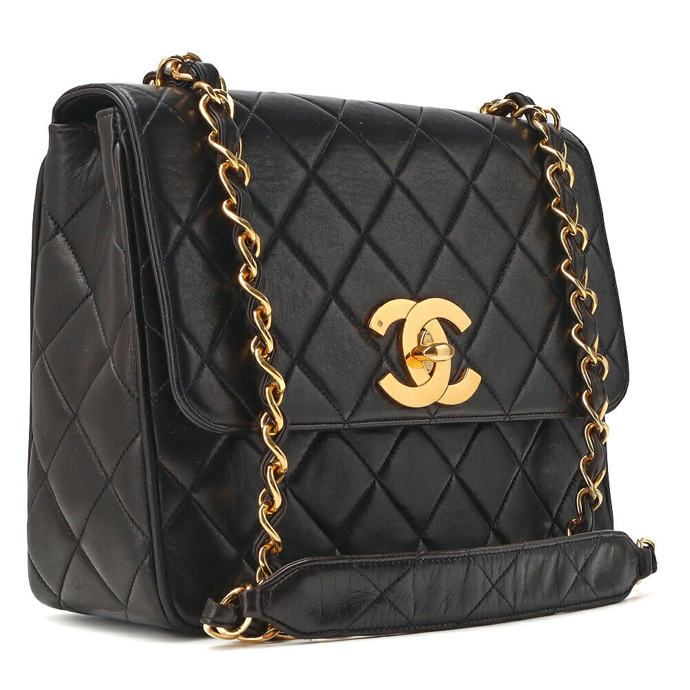 CHANEL Shoulder Bag, Matelasse, Chain Shoulder, Lambskin, Black, Gold-Tone Hardware, Pre-Owned - Vintage La Charme