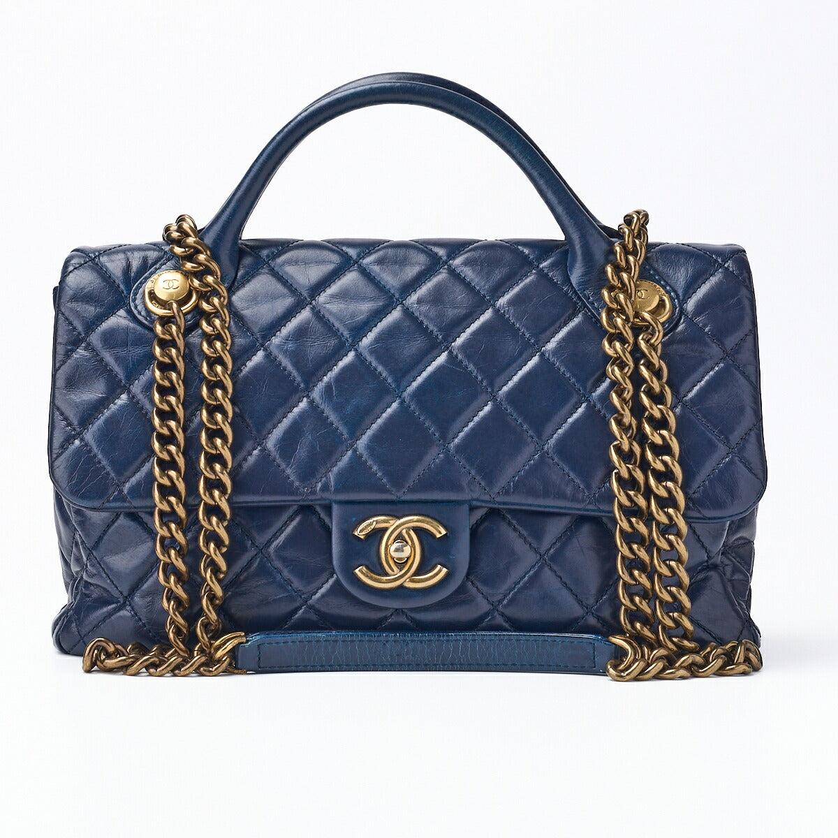 CHANEL Shoulder Handbag Matelasse 2WAY Vintage Calf Blue Gold-Tone Hardware Pre-Owned - Vintage La Charme
