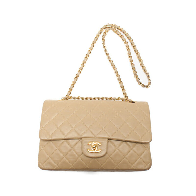 CHANEL Shoulder Bag Matelasse Double Flap Chain Shoulder Lambskin Beige Gold-Tone Hardware Pre-Owned - Vintage La Charme