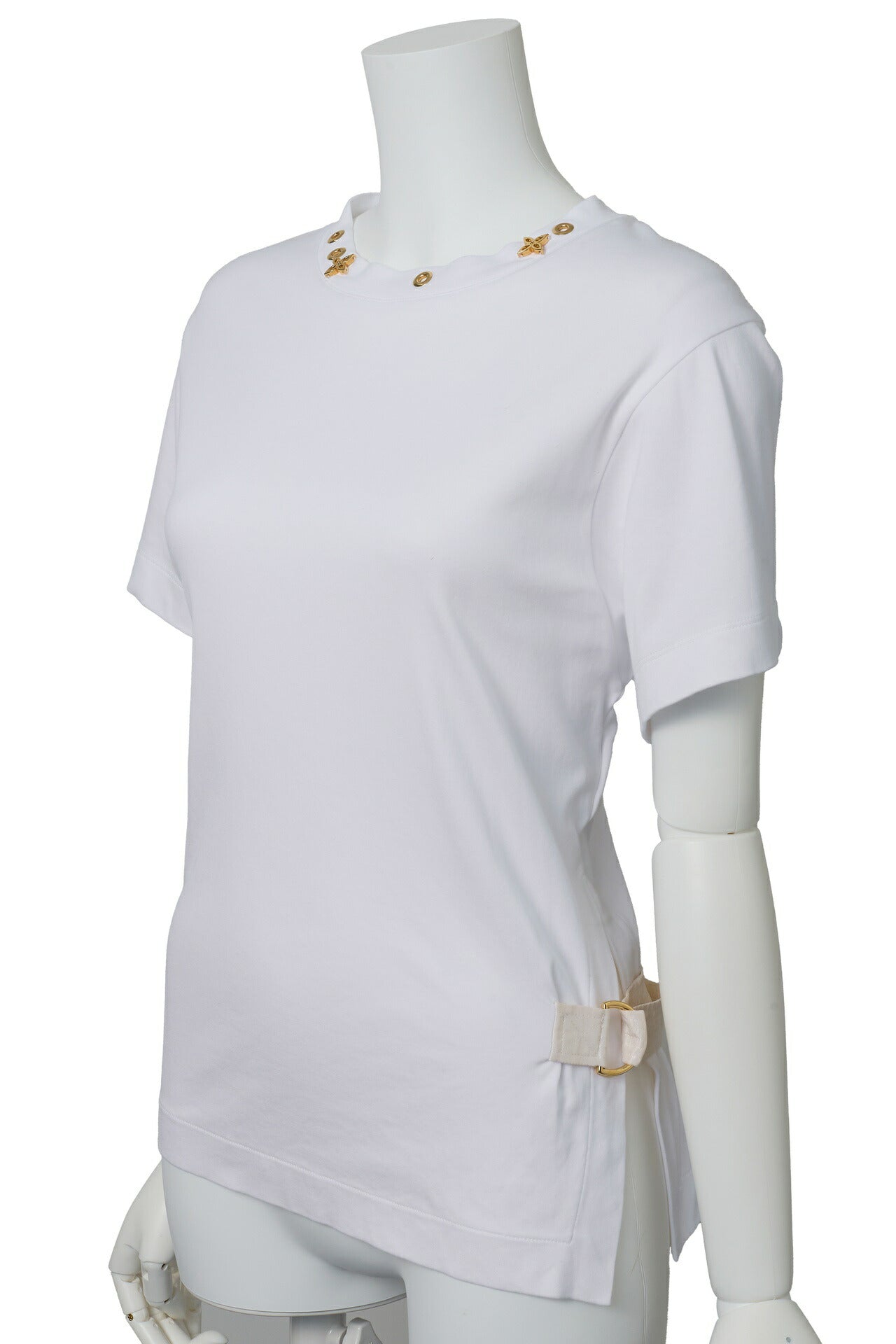 Louis Vuitton T-Shirt, Studded Side Strap, Cotton, White, Gold-Tone Hardware, Pre-Owned - Vintage La Charme