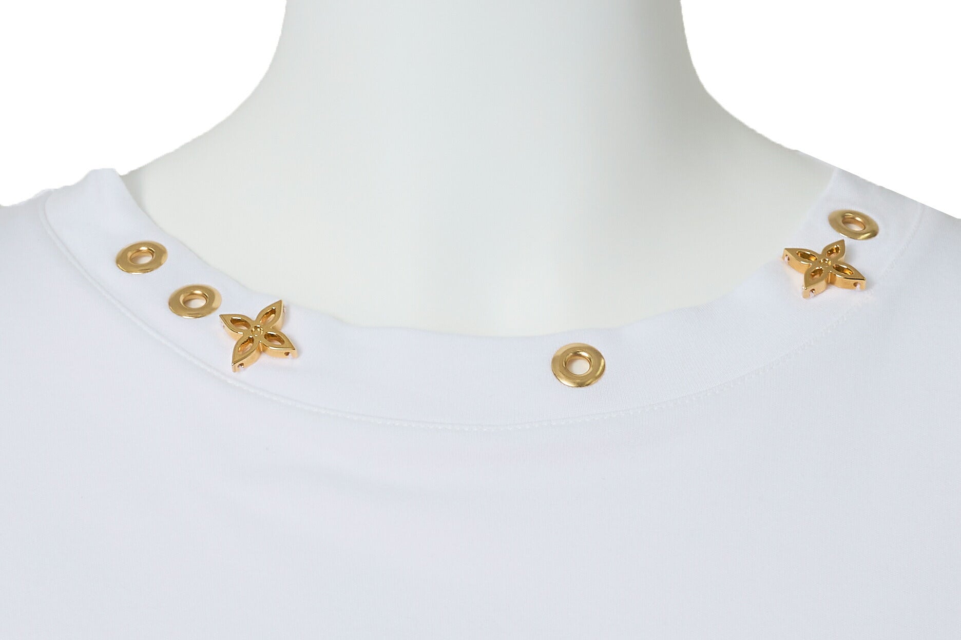 Louis Vuitton T-Shirt, Studded Side Strap, Cotton, White, Gold-Tone Hardware, Pre-Owned - Vintage La Charme