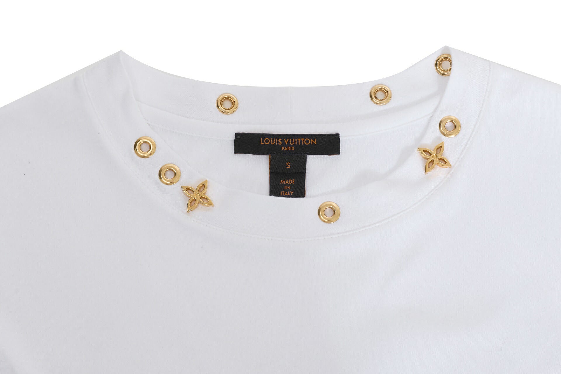 Louis Vuitton T-Shirt, Studded Side Strap, Cotton, White, Gold-Tone Hardware, Pre-Owned - Vintage La Charme