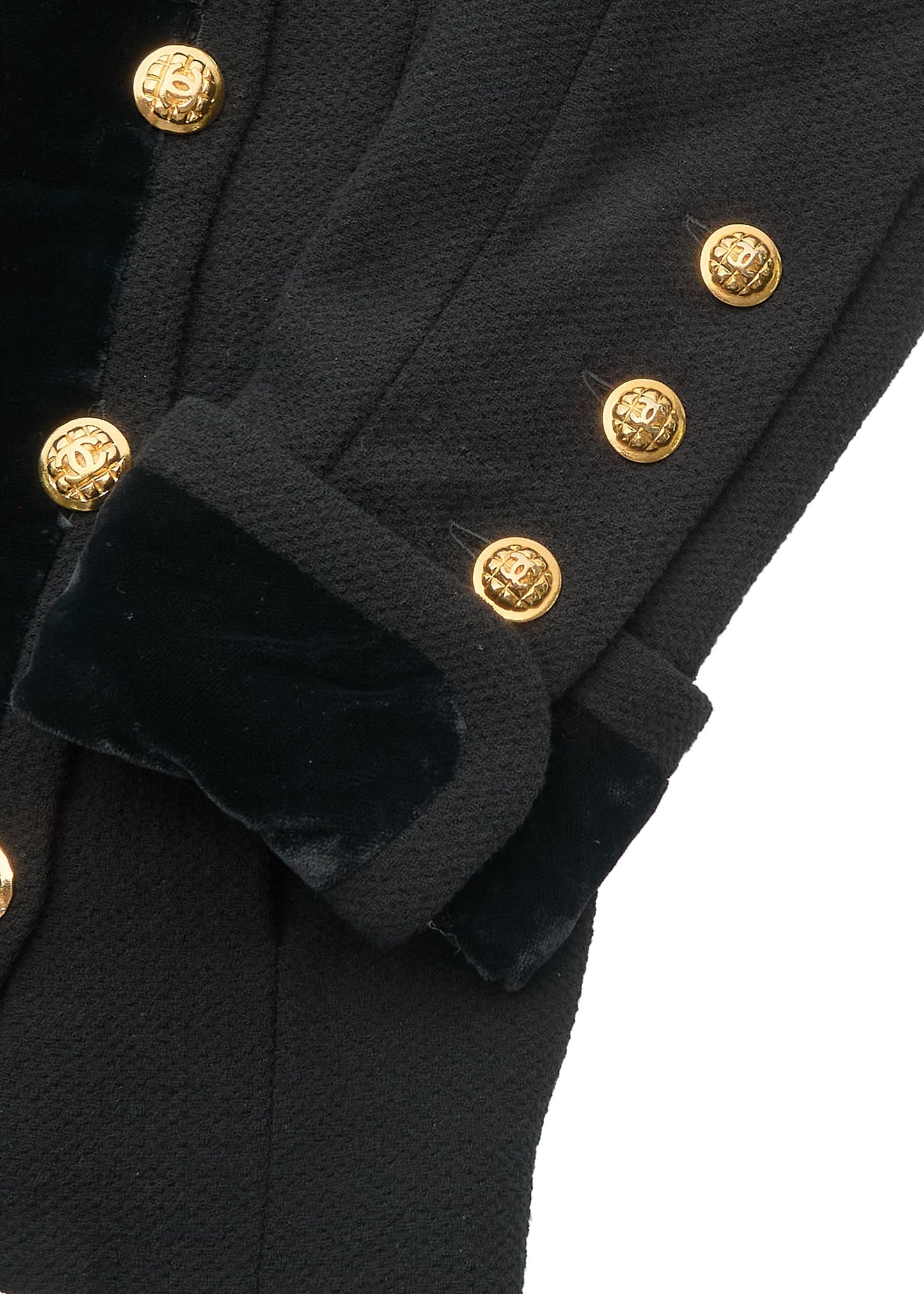 CHANEL Outerwear Coat, Coco Button, Tweed Velvet, Black, Gold-Tone Hardware, Pre-Owned - Vintage La Charme