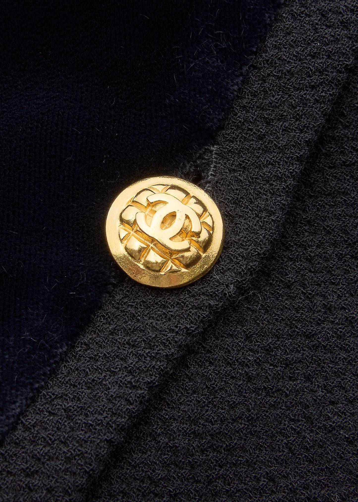 CHANEL Outerwear Coat, Coco Button, Tweed Velvet, Black, Gold-Tone Hardware, Pre-Owned - Vintage La Charme