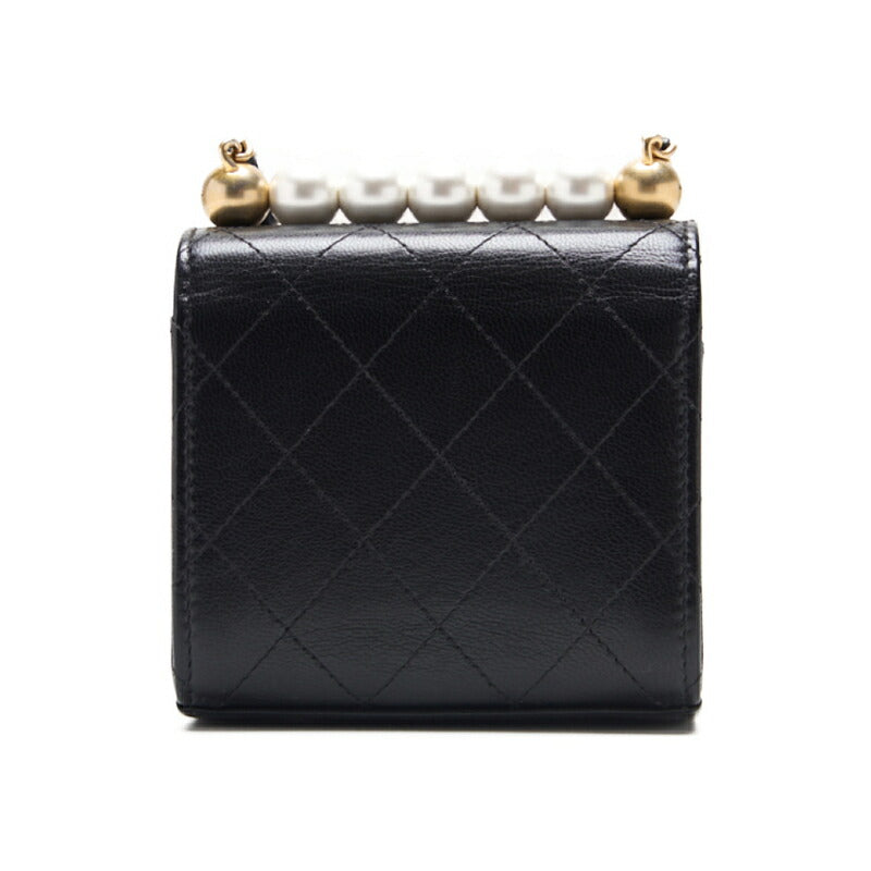 CHANEL Mini Shoulder Bag Matelasse Pearl Chain Lambskin Black Gold-Tone Hardware Pre-Owned - Vintage La Charme
