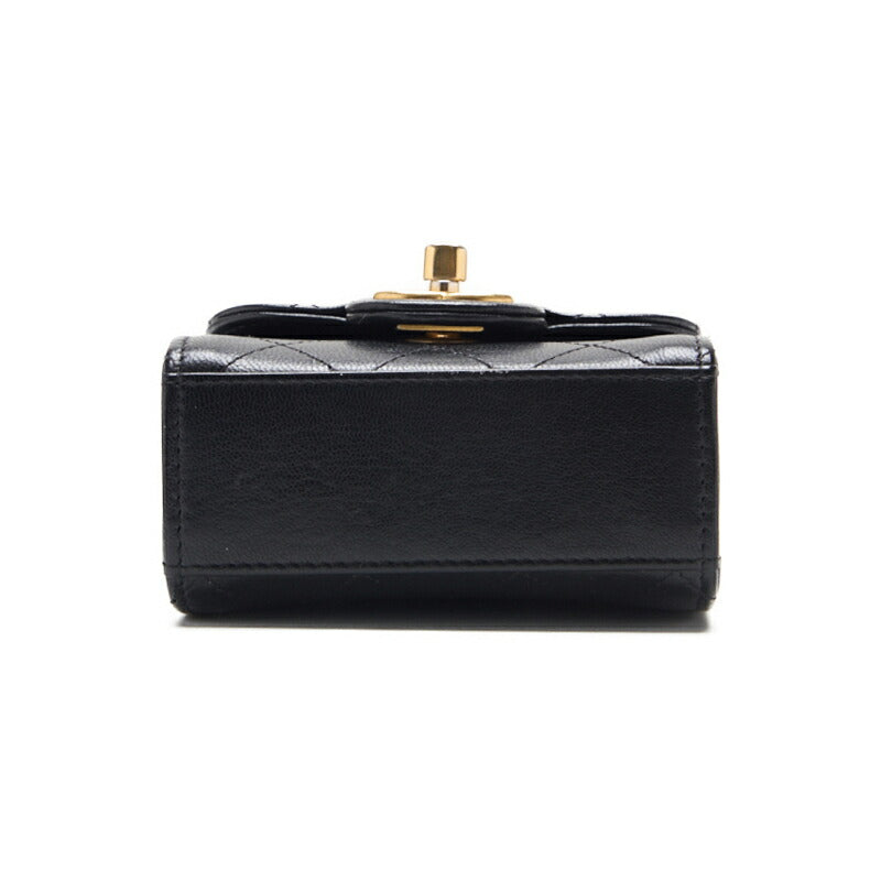 CHANEL Mini Shoulder Bag Matelasse Pearl Chain Lambskin Black Gold-Tone Hardware Pre-Owned - Vintage La Charme