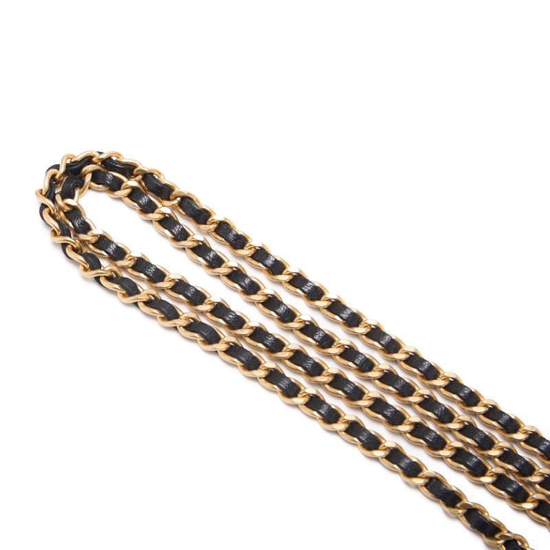 CHANEL Mini Shoulder Bag Matelasse Pearl Chain Lambskin Black Gold-Tone Hardware Pre-Owned - Vintage La Charme