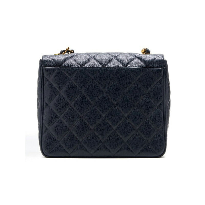 CHANEL Shoulder Bag Matelasse Deca Coco Square Type Chain Shoulder Caviar Skin Navy Gold-Tone Hardware Pre-Owned - Vintage La Charme