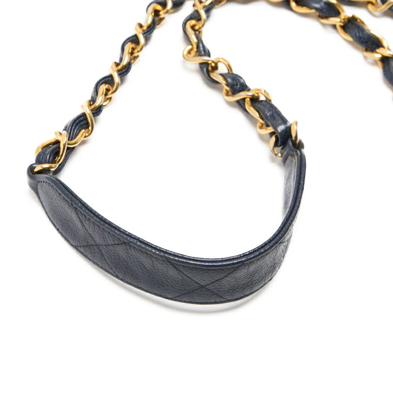 CHANEL Shoulder Bag Matelasse Deca Coco Square Type Chain Shoulder Caviar Skin Navy Gold-Tone Hardware Pre-Owned - Vintage La Charme