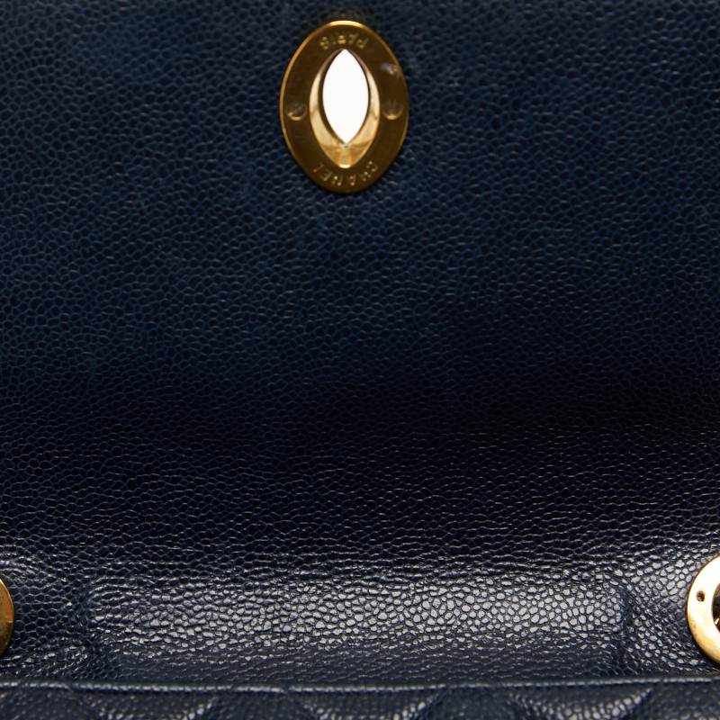 CHANEL Shoulder Bag Matelasse Deca Coco Square Type Chain Shoulder Caviar Skin Navy Gold-Tone Hardware Pre-Owned - Vintage La Charme