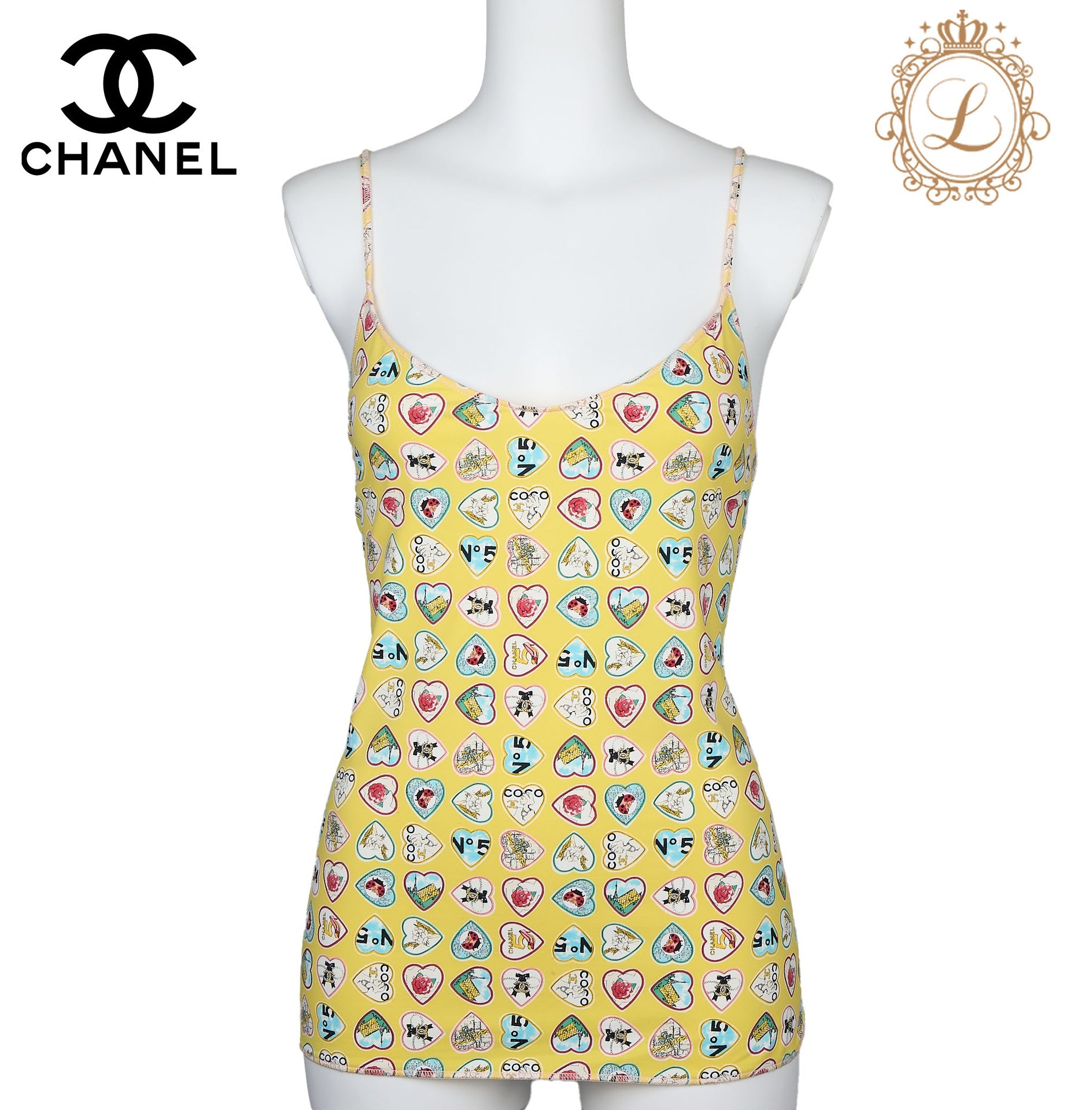 CHANEL Camisole Top, Sleeveless, Nylon Spandex Blend, Yellow, Silver-Tone Hardware, Pre-Owned - Vintage La Charme