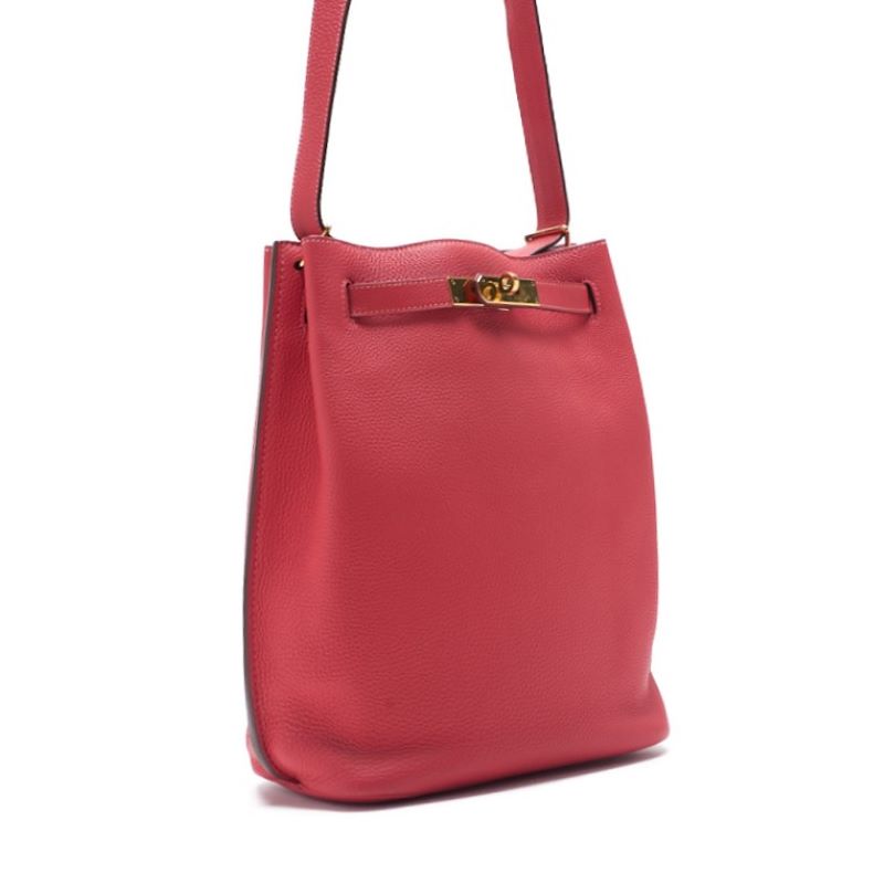 HERMES Shoulder Bag Saukery 22 Tryon Clemence Rose Jaipur Gold-Tone Hardware Pre-Owned - Vintage La Charme