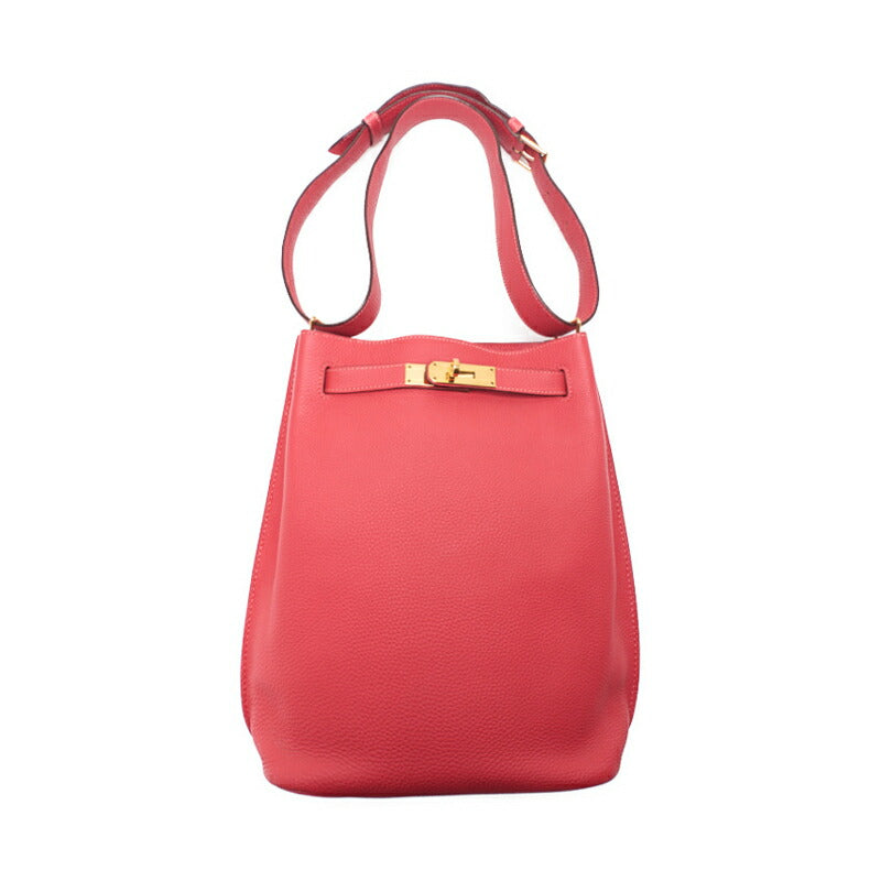 HERMES Shoulder Bag Saukery 22 Tryon Clemence Rose Jaipur Gold-Tone Hardware Pre-Owned - Vintage La Charme