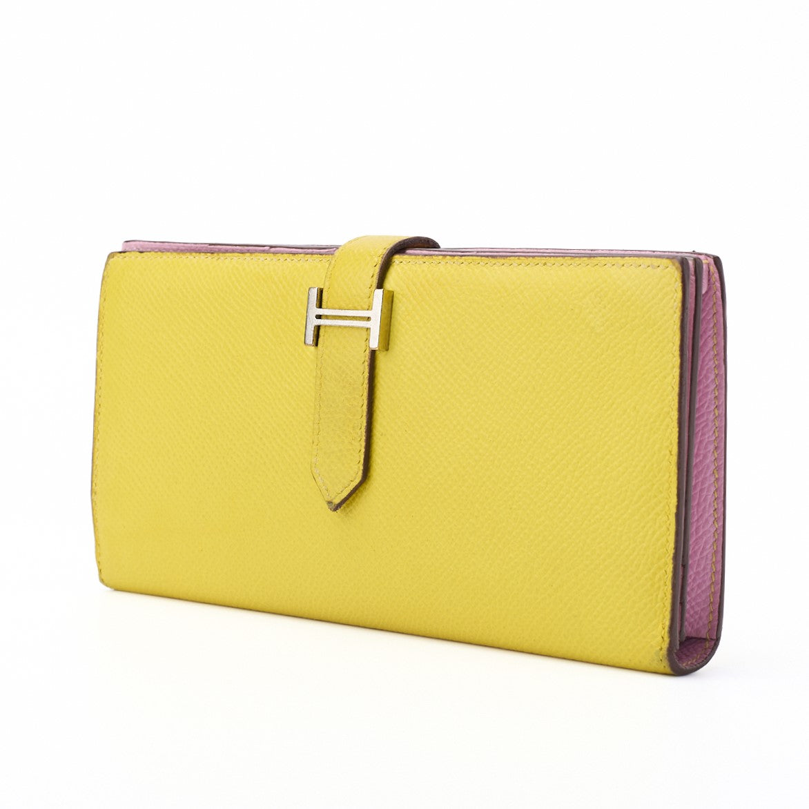 HERMES Bearn Soufflet Two-Fold Long Wallet Bicolor Vaux Epson Yellow Silver-Tone Hardware Pre-Owned - Vintage La Charme
