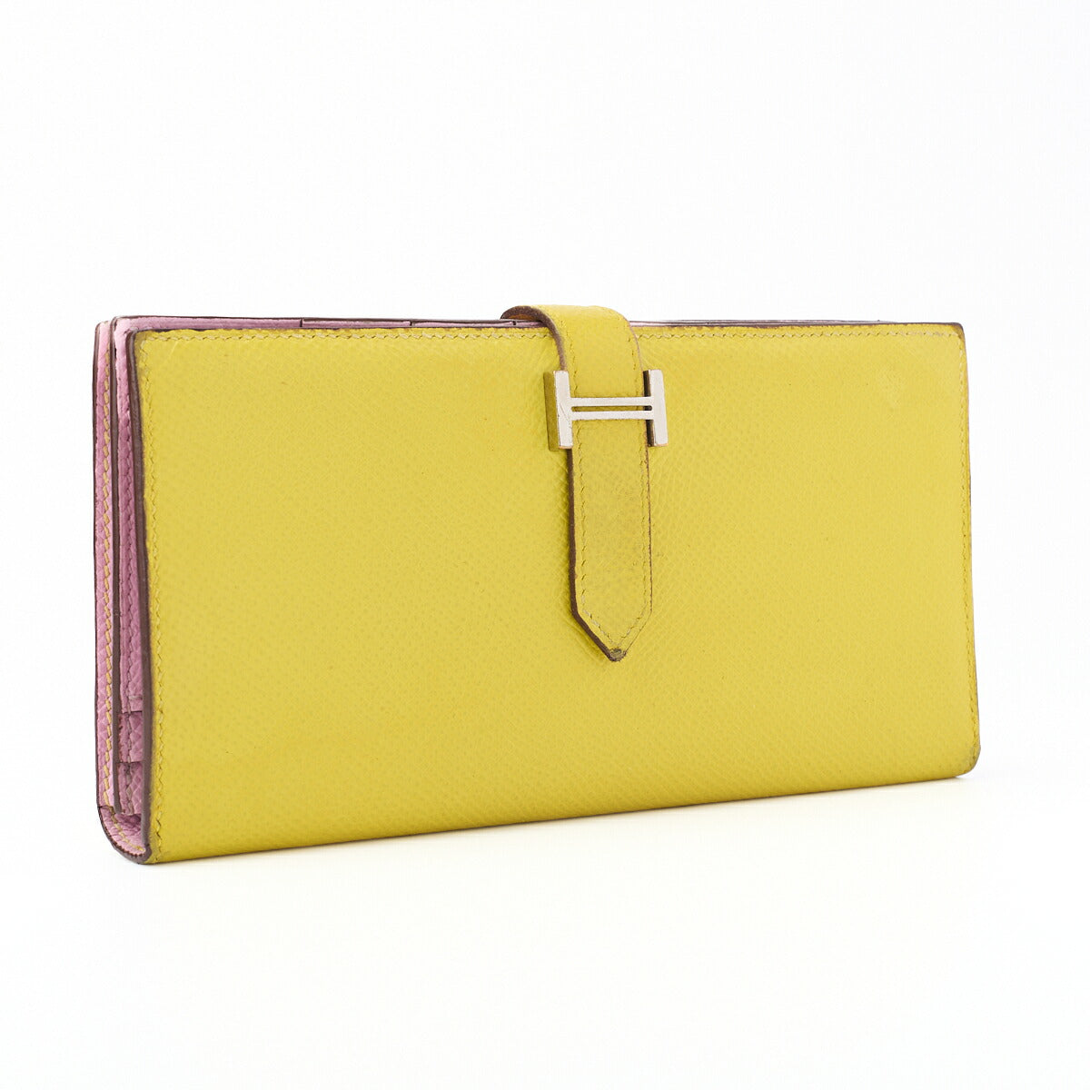 HERMES Bearn Soufflet Two-Fold Long Wallet Bicolor Vaux Epson Yellow Silver-Tone Hardware Pre-Owned - Vintage La Charme