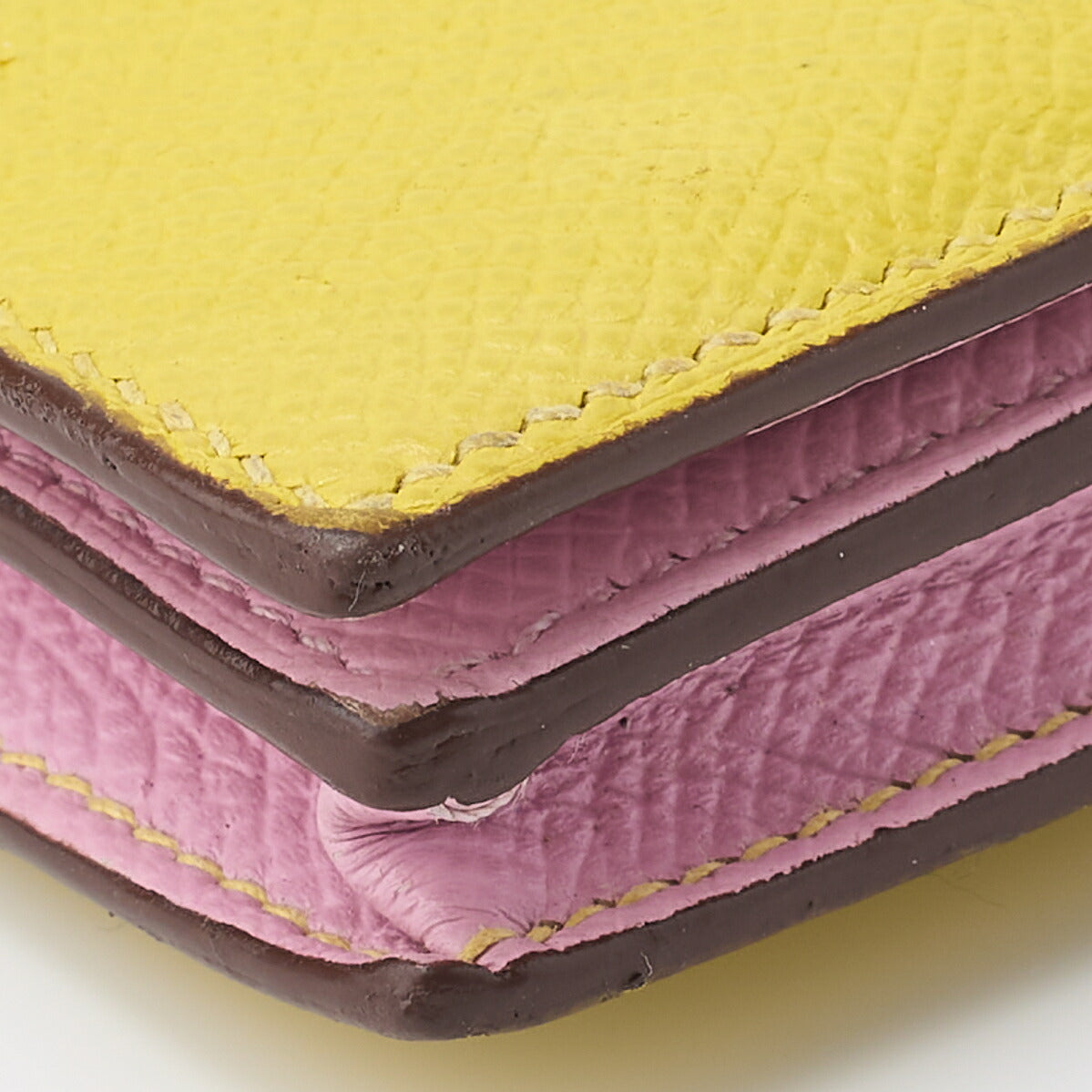 HERMES Bearn Soufflet Two-Fold Long Wallet Bicolor Vaux Epson Yellow Silver-Tone Hardware Pre-Owned - Vintage La Charme