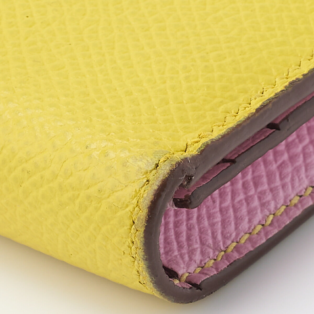 HERMES Bearn Soufflet Two-Fold Long Wallet Bicolor Vaux Epson Yellow Silver-Tone Hardware Pre-Owned - Vintage La Charme