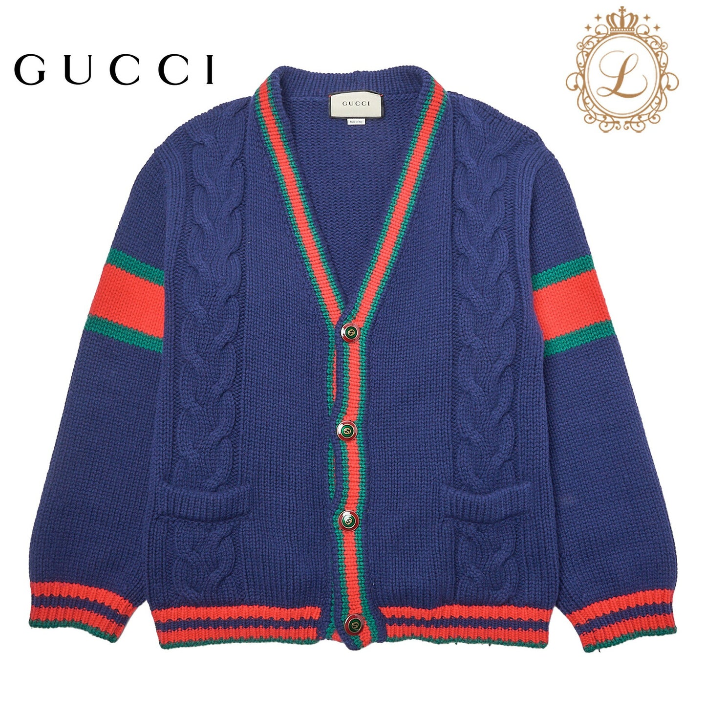Gucci Cardigan Jacket, 100th Anniversary Sherry Line, Wool, Navy, Pre-Owned - Vintage La Charme