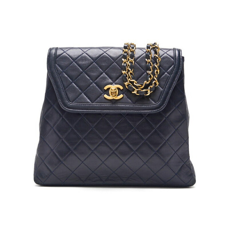 CHANEL Shoulder Bag, Matelasse Turn Lock, Lambskin, Navy, Gold-Tone Hardware, Pre-Owned - Vintage La Charme