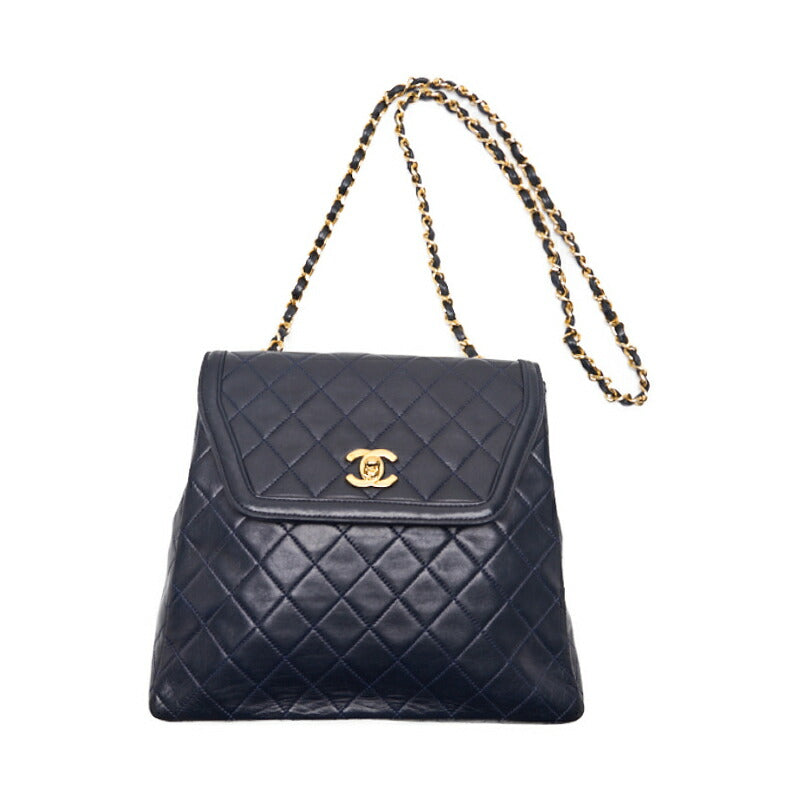 CHANEL Shoulder Bag, Matelasse Turn Lock, Lambskin, Navy, Gold-Tone Hardware, Pre-Owned - Vintage La Charme
