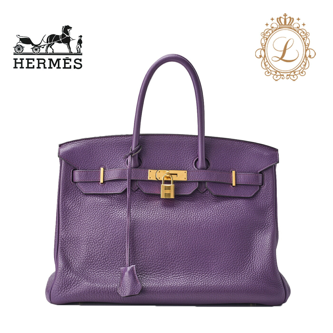 HERMES Birkin 35 Handbag, Tryon Clemence, Anemone, Gold-Tone Hardware, Pre-Owned - Vintage La Charme
