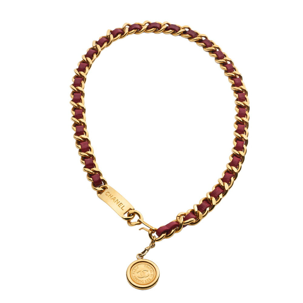 CHANEL Chain Belt, Coco Mark, Gold Plated, Red, Gold-Tone Hardware, Pre-Owned - Vintage La Charme