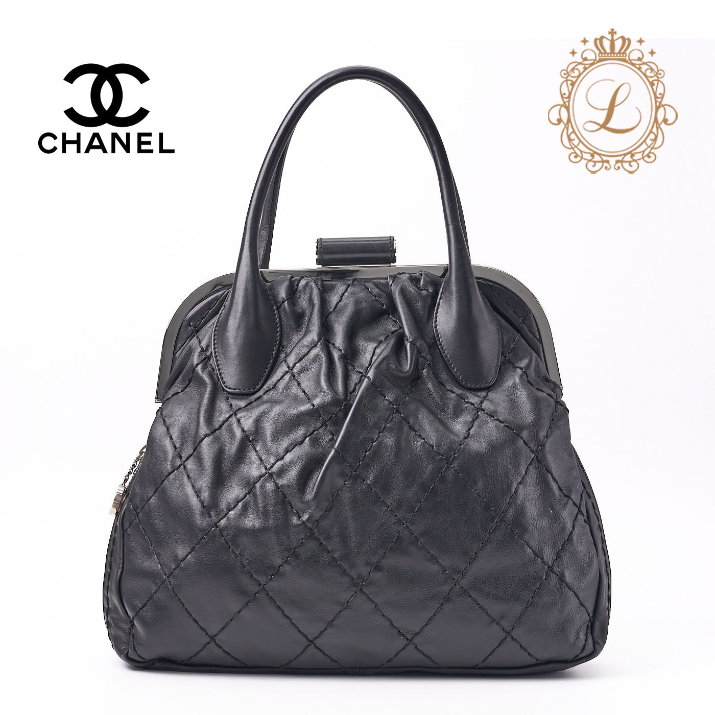 CHANEL Tote Bag Gamaguchi Wild Stitch Calf Leather Black Silver-Tone Hardware Pre-Owned - Vintage La Charme