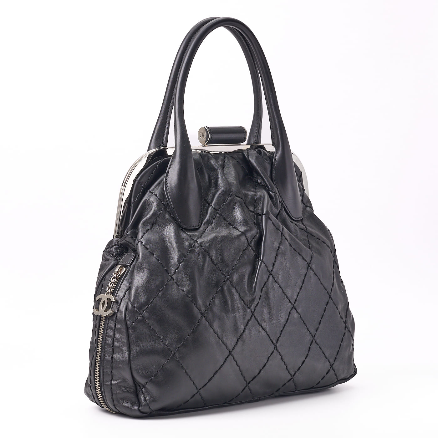 CHANEL Tote Bag Gamaguchi Wild Stitch Calf Leather Black Silver-Tone Hardware Pre-Owned - Vintage La Charme