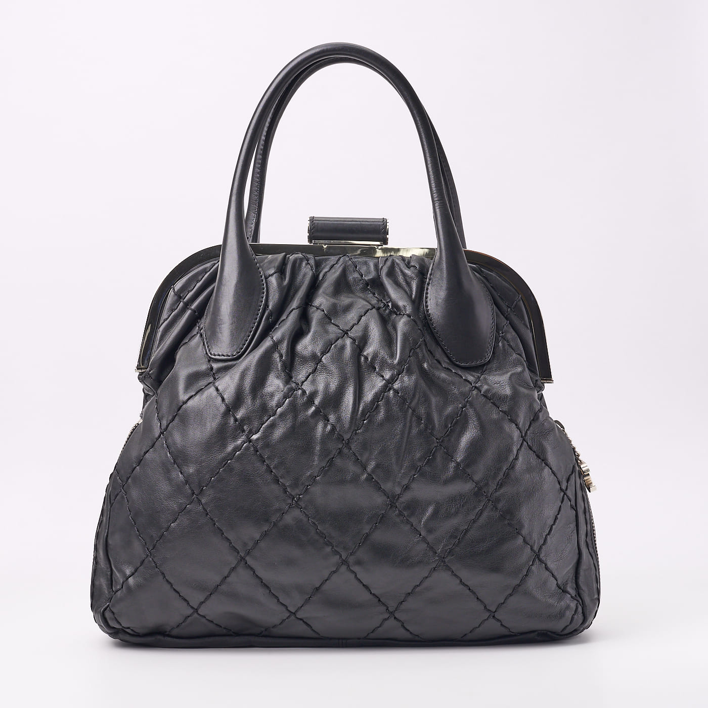 CHANEL Tote Bag Gamaguchi Wild Stitch Calf Leather Black Silver-Tone Hardware Pre-Owned - Vintage La Charme