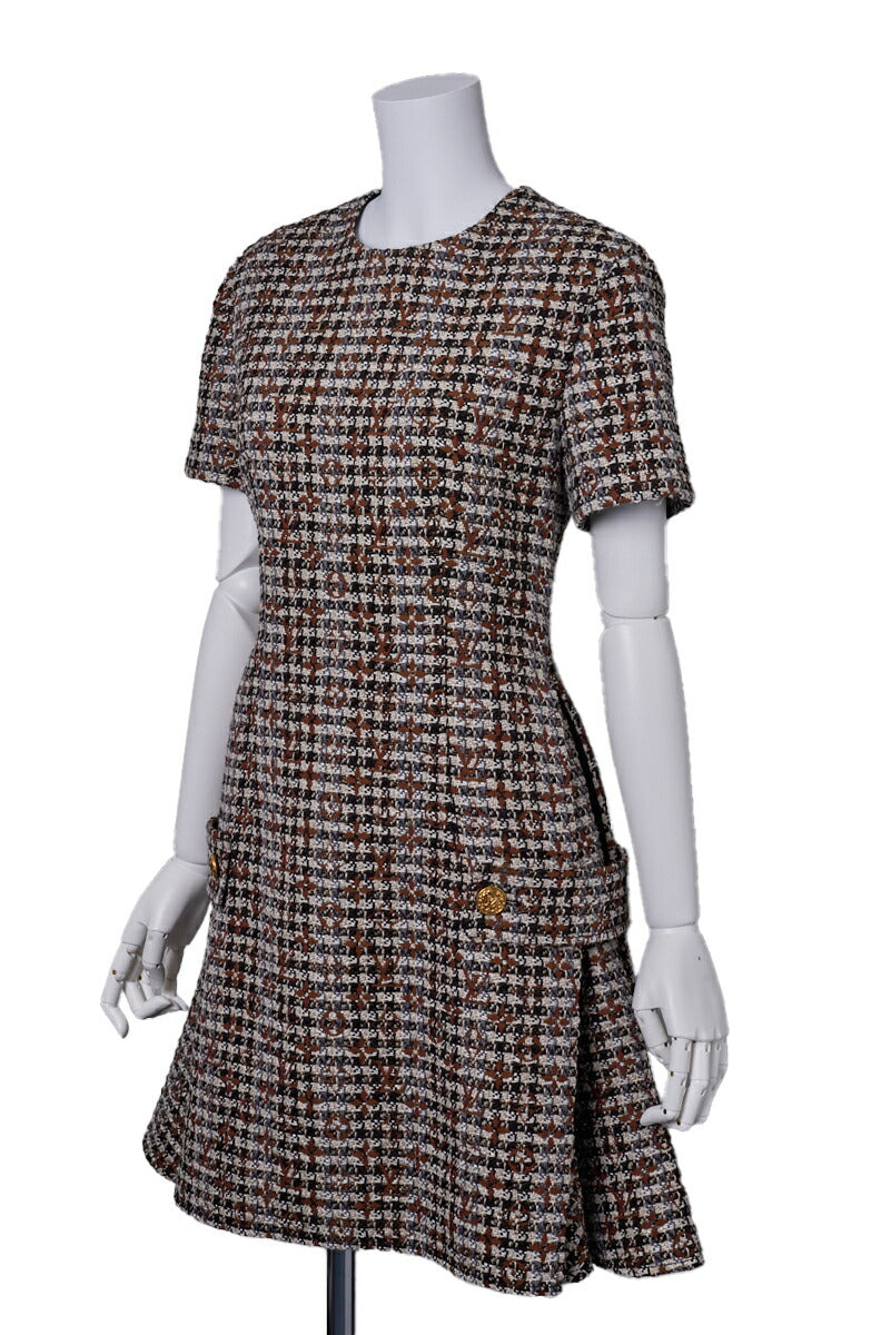 Louis Vuitton Skater Dress, Monogram Tweed, Wool Blend, Brown, Gold-Tone Hardware, Pre-Owned - Vintage La Charme