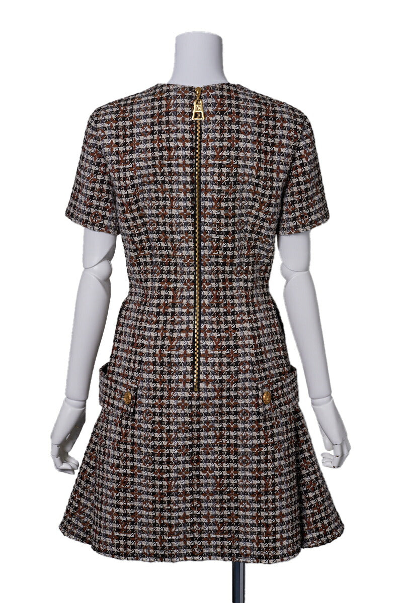Louis Vuitton Skater Dress, Monogram Tweed, Wool Blend, Brown, Gold-Tone Hardware, Pre-Owned - Vintage La Charme