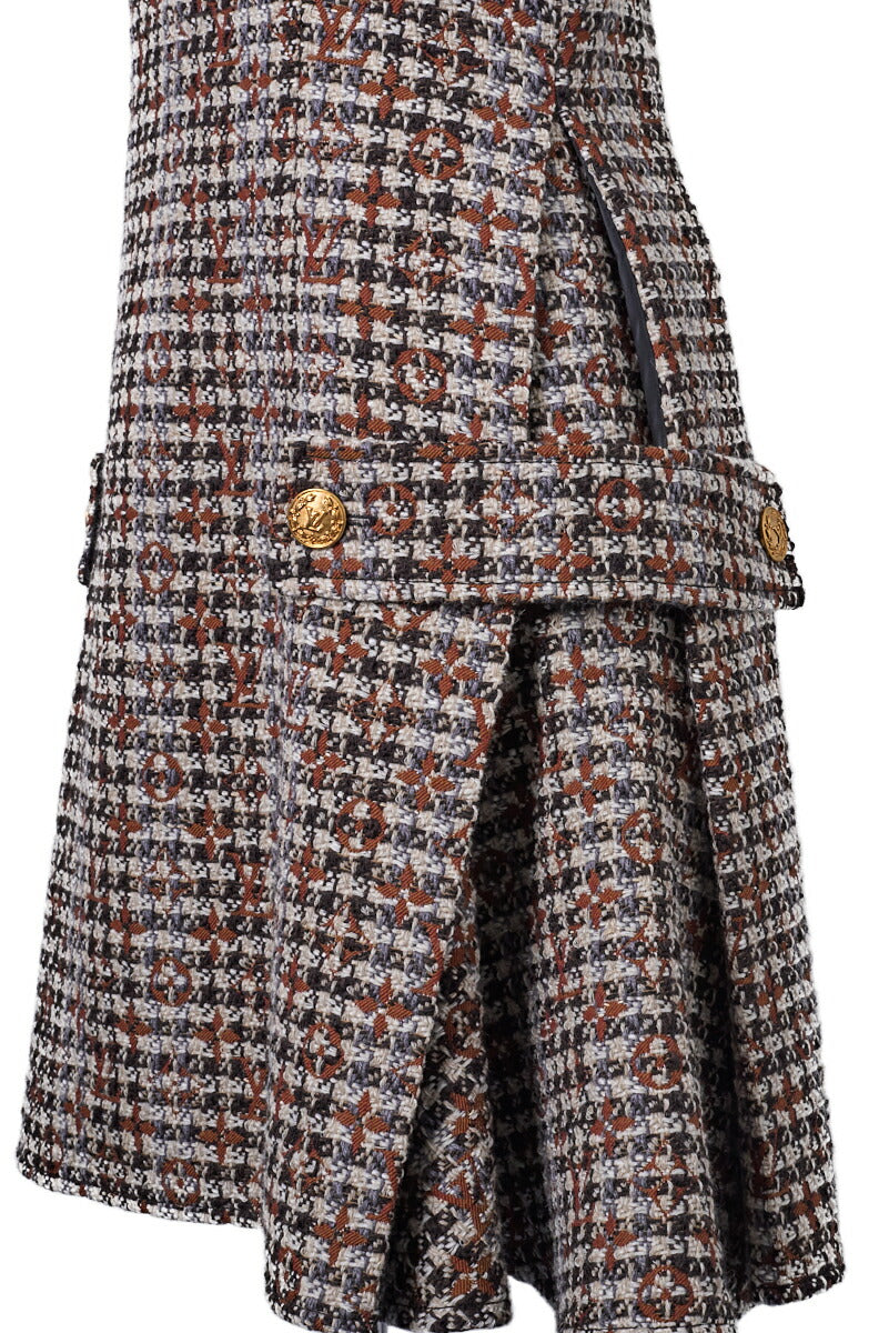 Louis Vuitton Skater Dress, Monogram Tweed, Wool Blend, Brown, Gold-Tone Hardware, Pre-Owned - Vintage La Charme