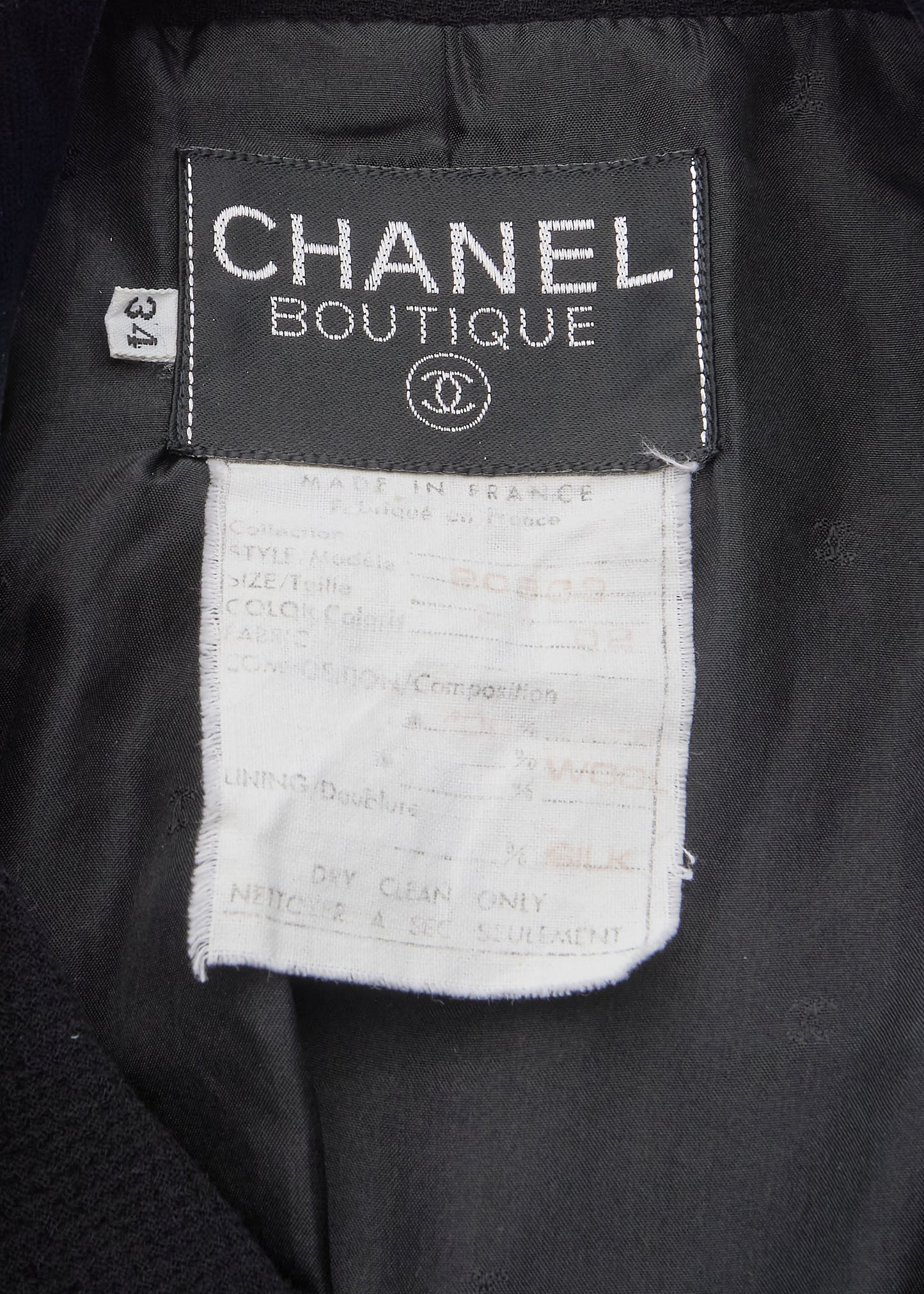 CHANEL Outerwear Coat, Coco Button, Tweed Velvet, Black, Gold-Tone Hardware, Pre-Owned - Vintage La Charme