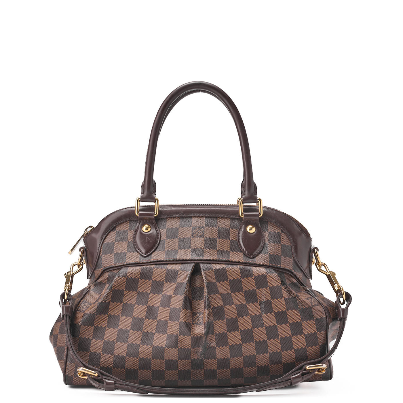 Louis Vuitton Tote Bag, Damier Trevi PM, Canvas, Brown, Gold-Tone Hardware, Pre-Owned