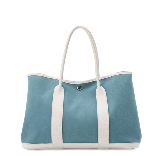 HERMES Garden Party PM Tote Bag to Negonda x Canvas Blue Sun Seal x White Silver-Tone Hardware, Pre-Owned