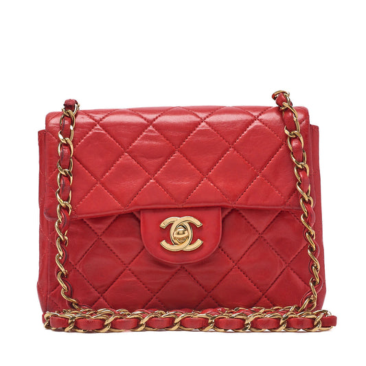 CHANEL Chain Shoulder Bag Mini Matelassé 18cm Lambskin Black Single Flap Turnlock Gold-Tone Hardware, Pre-Owned