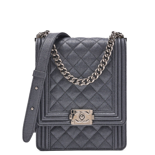 CHANEL Boy Chanel Matelassé Chain Shoulder Caviar Skin Red Silver-Tone Hardware, Pre-Owned