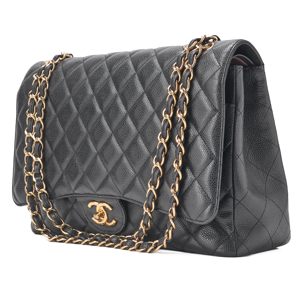 CHANEL Shoulder Bag, Deca Matelasse, Double Flap, Caviar Skin, Black, Gold-Tone Hardware, Pre-Owned - Vintage La Charme