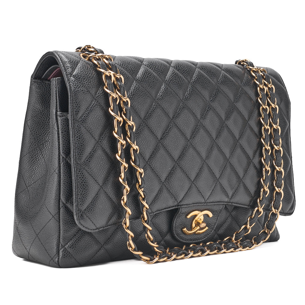 CHANEL Shoulder Bag, Deca Matelasse, Double Flap, Caviar Skin, Black, Gold-Tone Hardware, Pre-Owned - Vintage La Charme