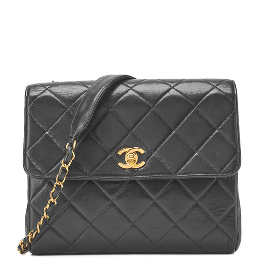 CHANEL Chain Shoulder Bag Matelassé Turnlock Square Lambskin Black Gold-Tone Hardware, Pre-Owned