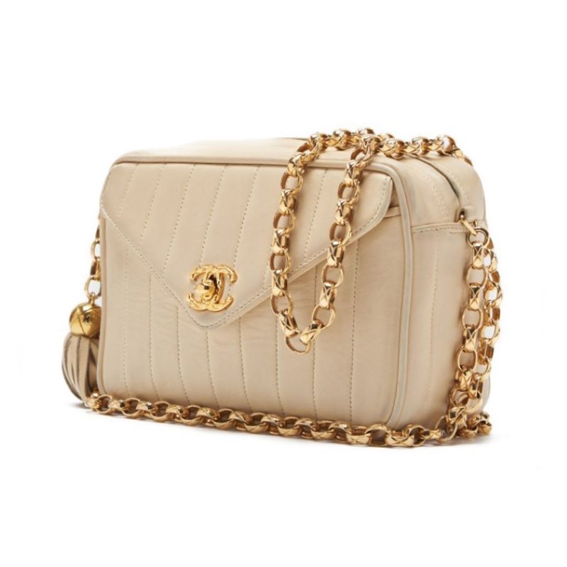 CHANEL Mademoiselle Fringe Bijou Chain Shoulder Bag Lambskin Ivory Gold-Tone Hardware Pre-Owned - Vintage La Charme