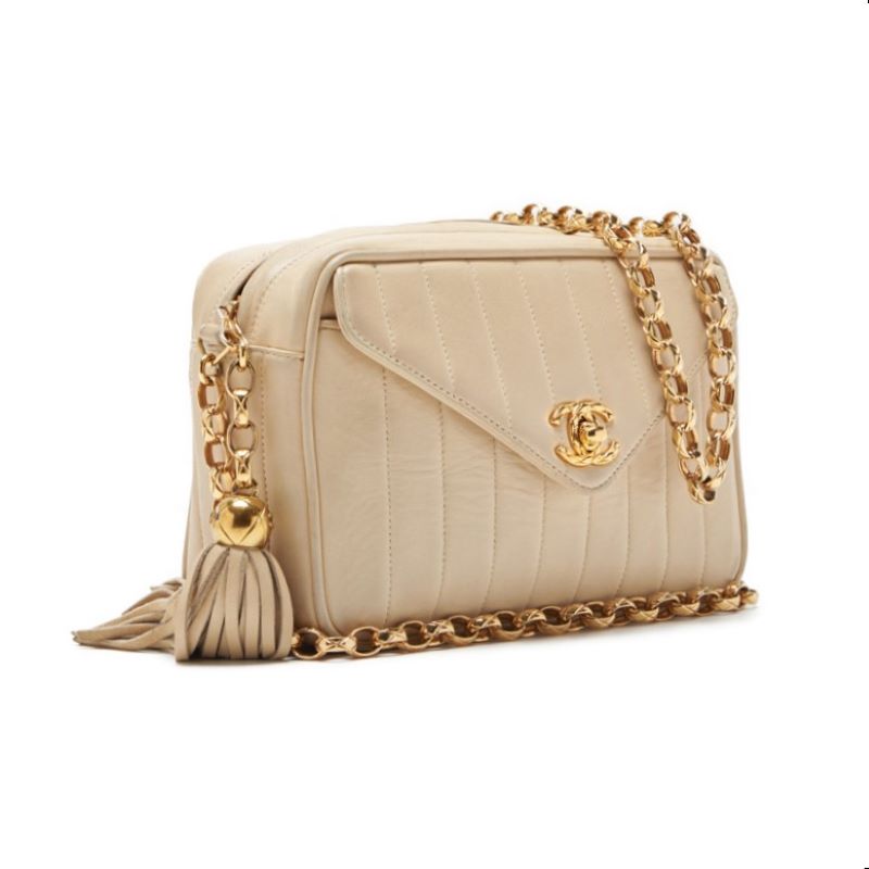 CHANEL Mademoiselle Fringe Bijou Chain Shoulder Bag Lambskin Ivory Gold-Tone Hardware Pre-Owned - Vintage La Charme